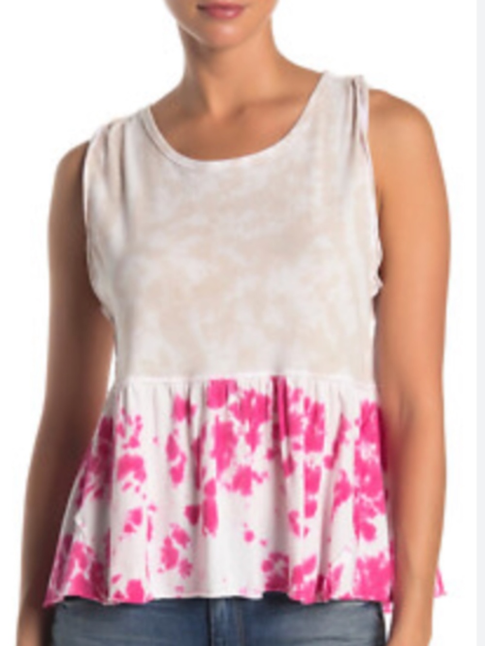 Free People We the Free Anytime Tie Dye Pink Cream Peplum Baby Doll Tank SMALL